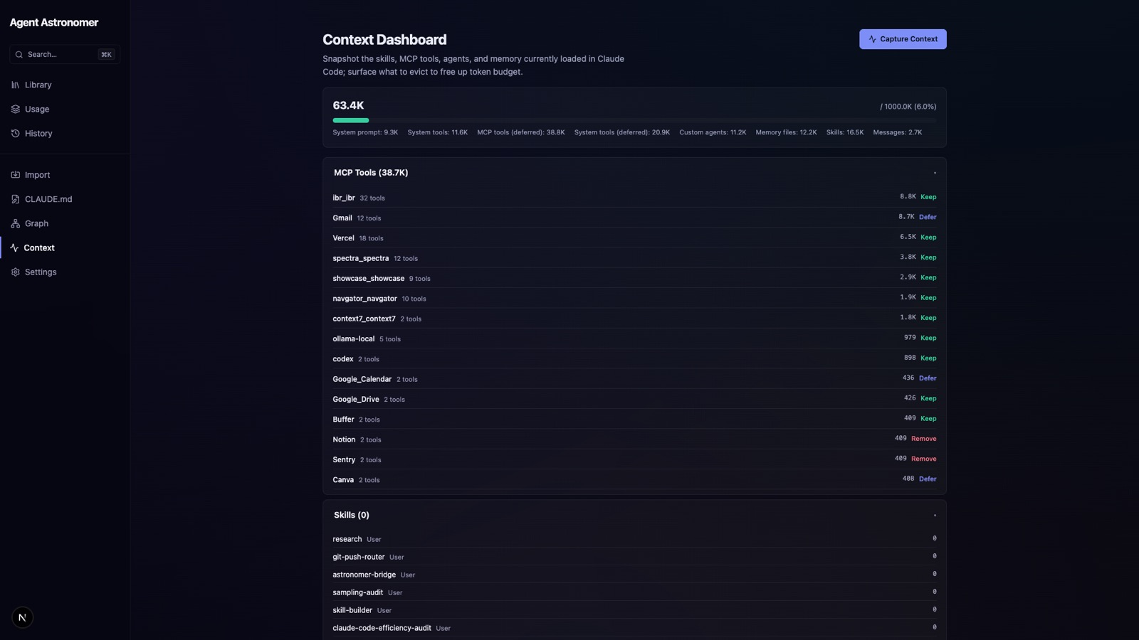 The Agent Astronomer context dashboard.
